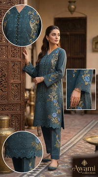 Lime Zest Embroidered Laser-Cut Ensemble - Zinc