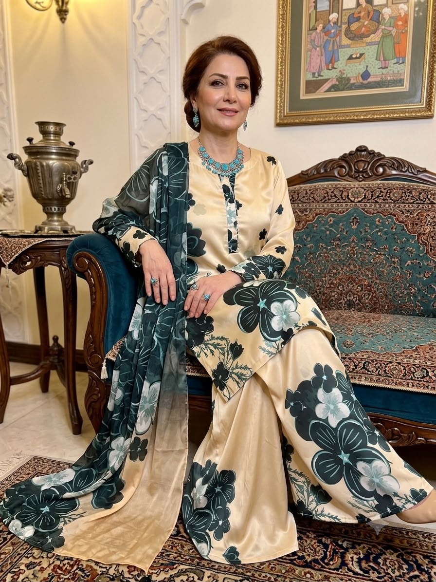 Raza Fabrics Premium Chamois Silk Unstitched Suit - Floral Print