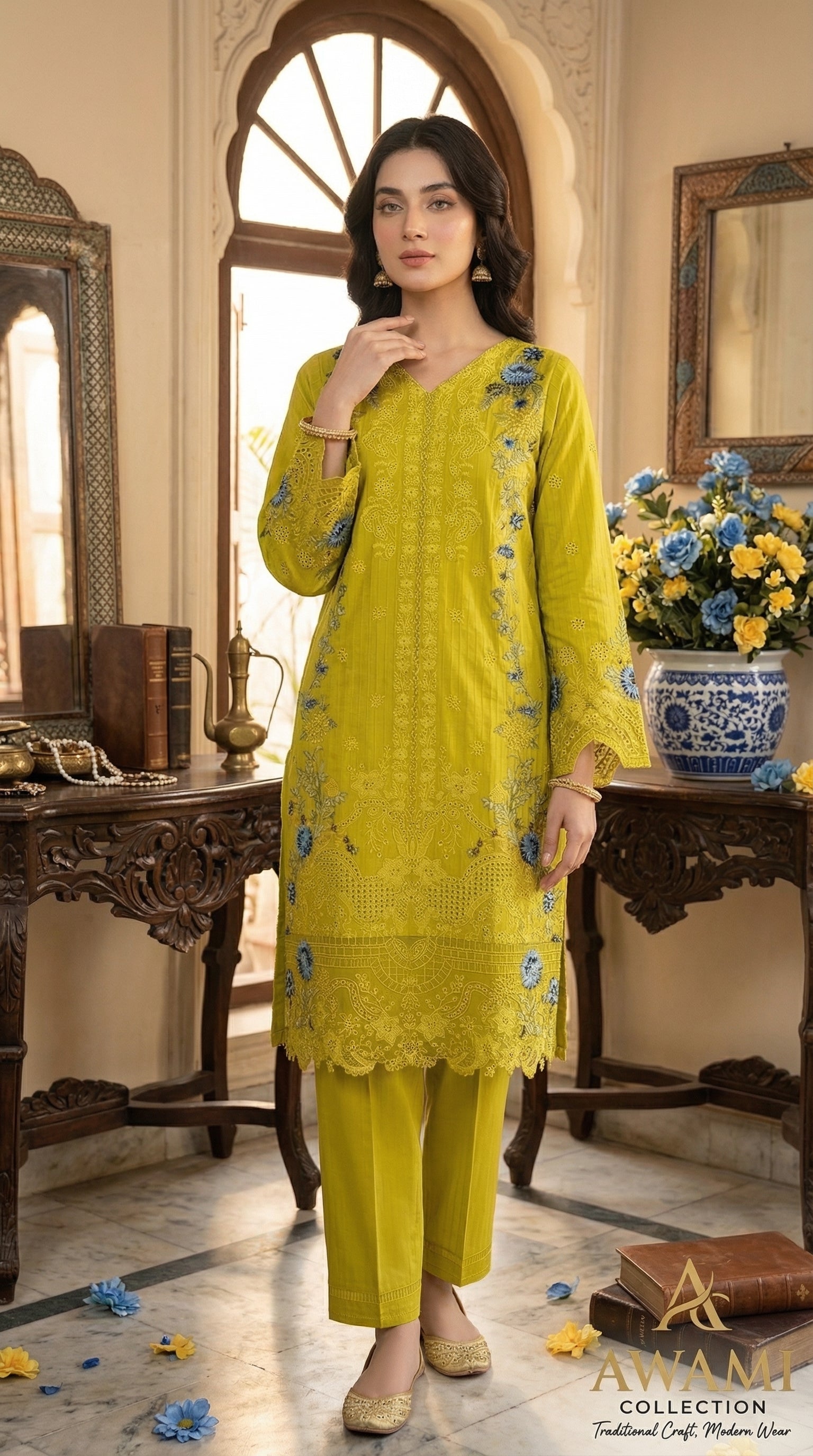 Lime Zest Embroidered Laser-Cut Ensemble - Lavender Mauve Embroidered Laser-Cut Suit