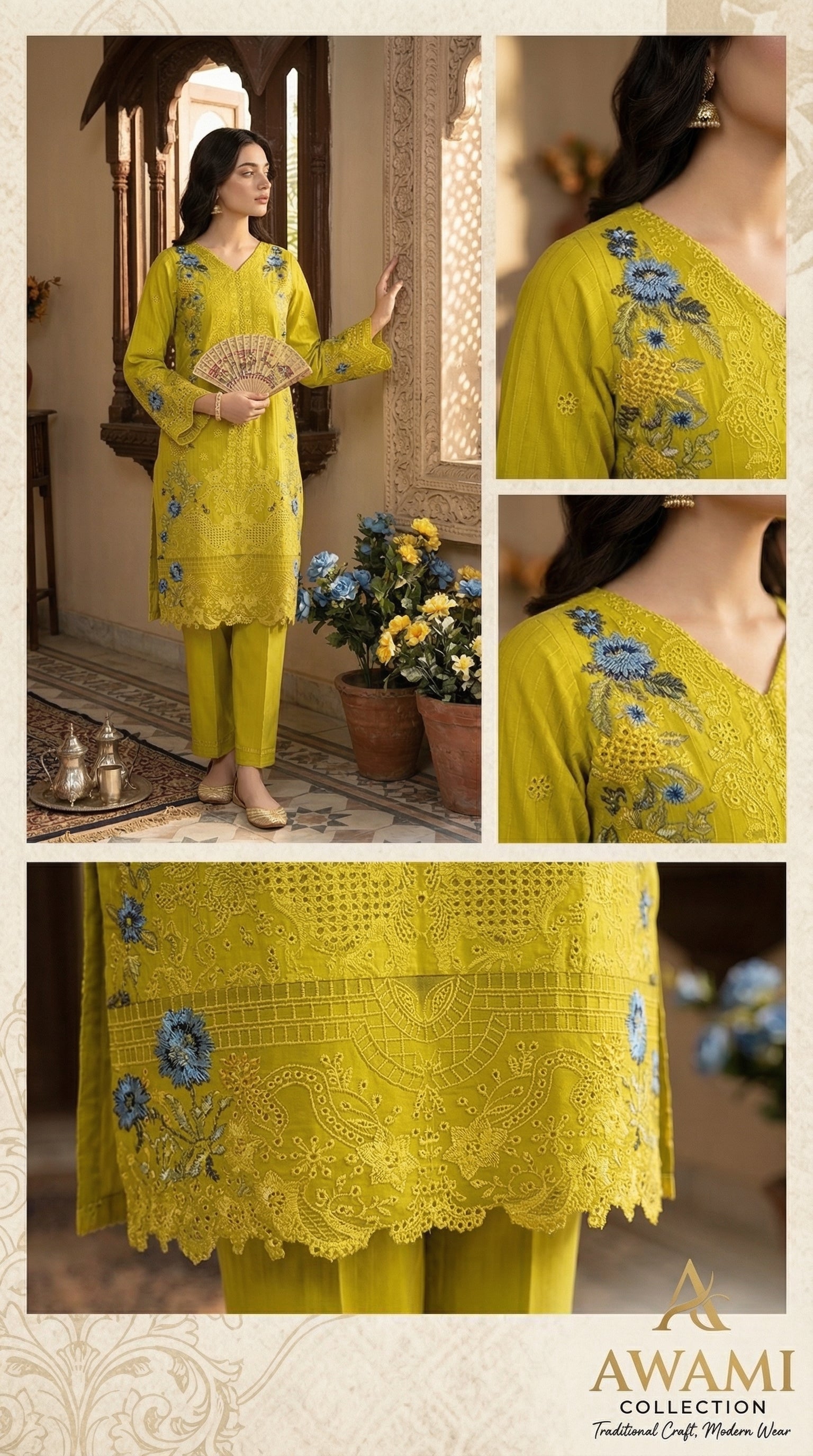 Lime Zest Embroidered Laser-Cut Ensemble