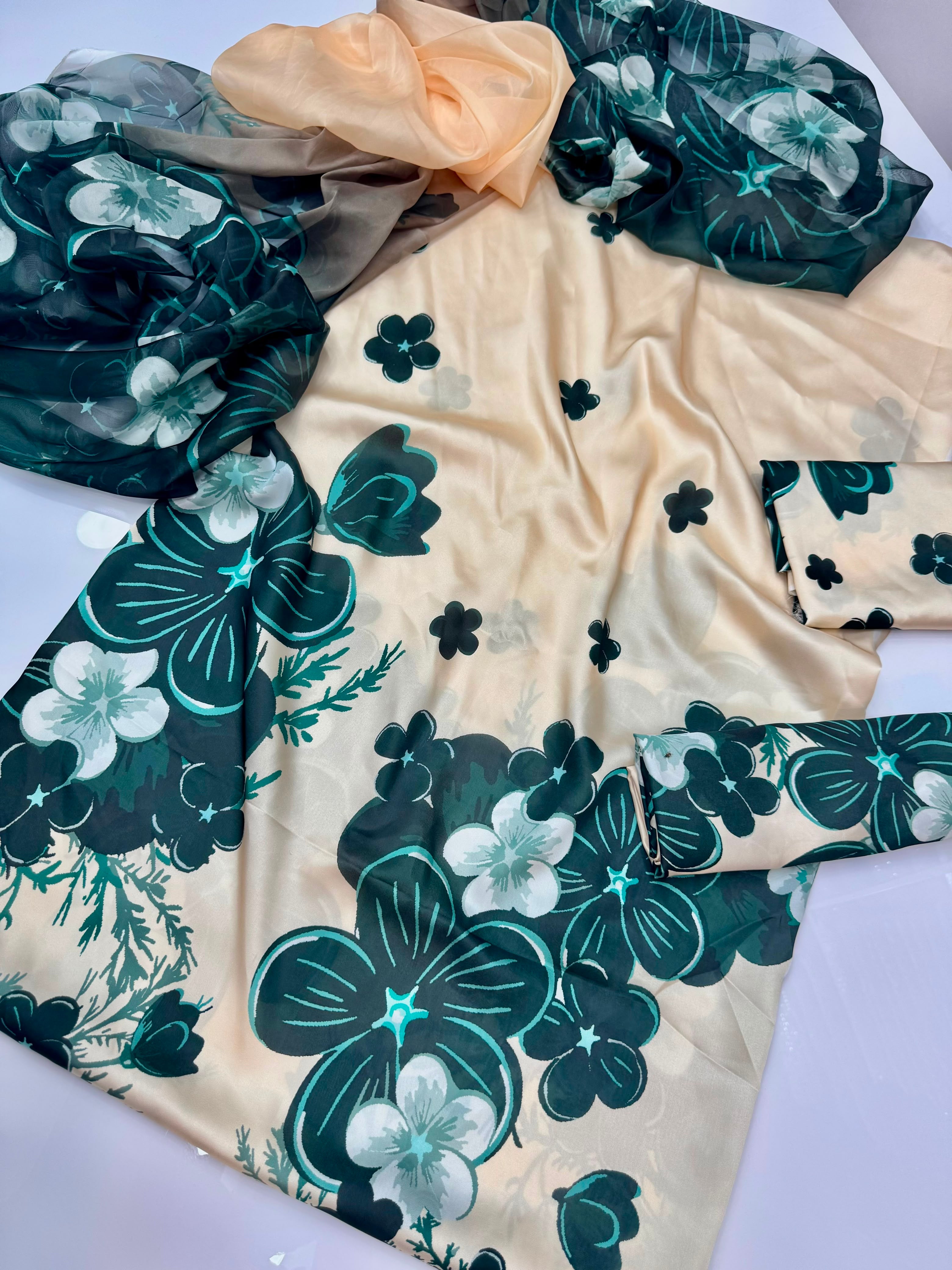 Raza Fabrics Premium Chamois Silk Unstitched Suit - Floral Print