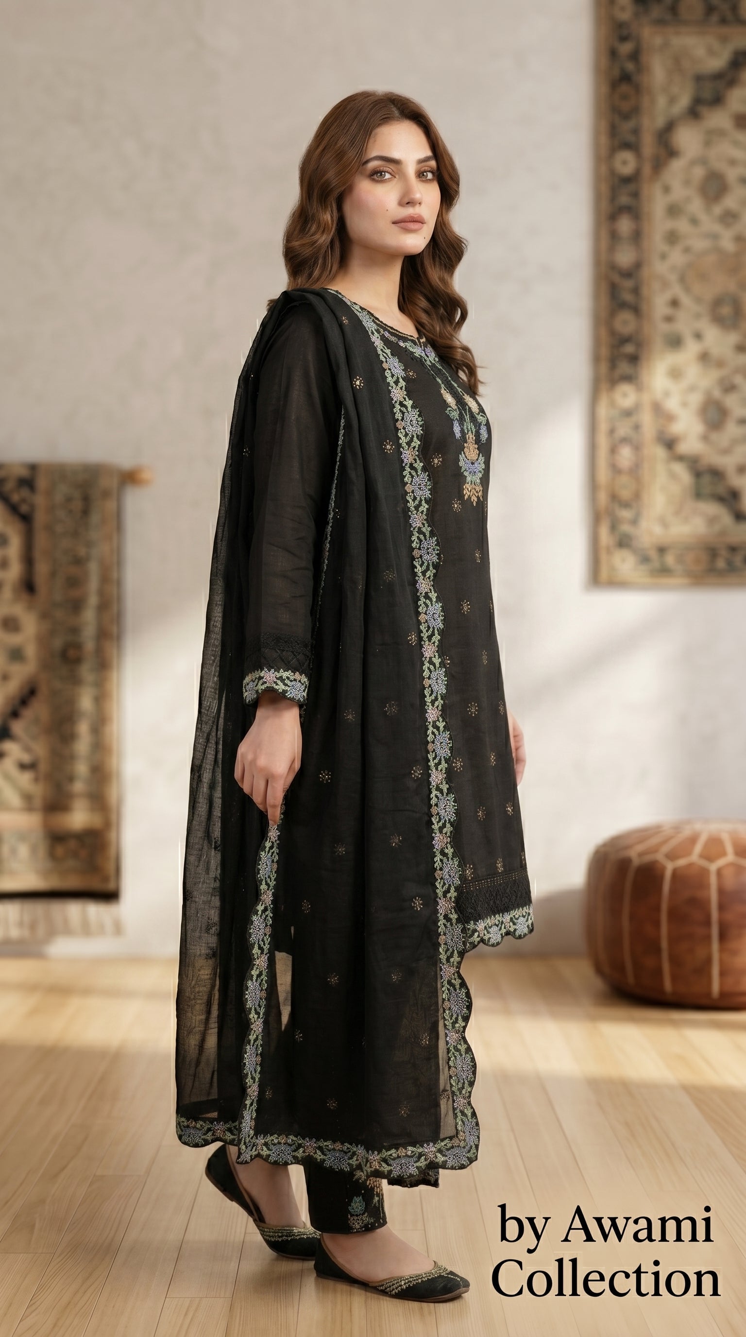 Black Multi-Color Embroidered Pakistani Suit