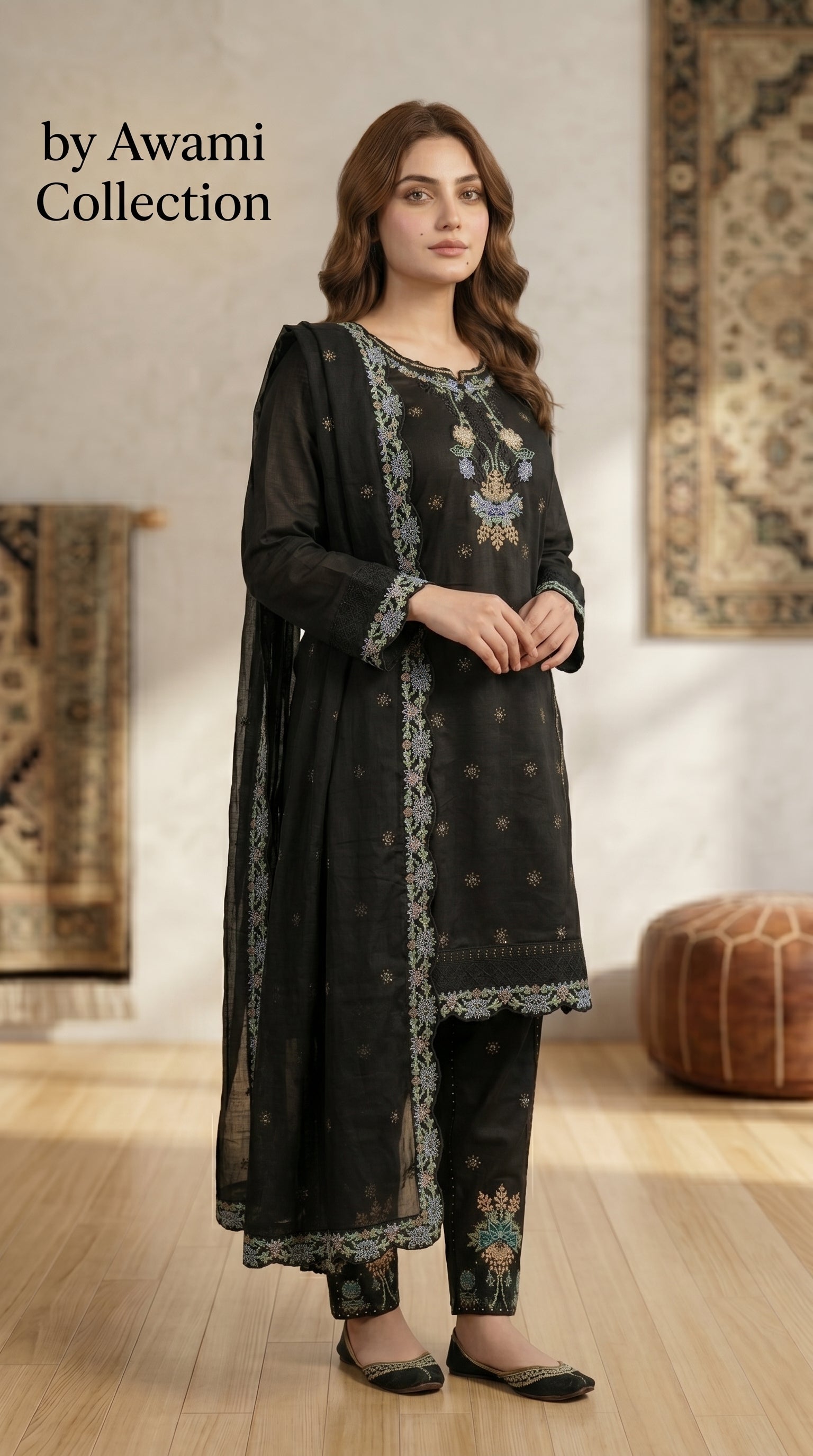 Black Multi-Color Embroidered Pakistani Suit