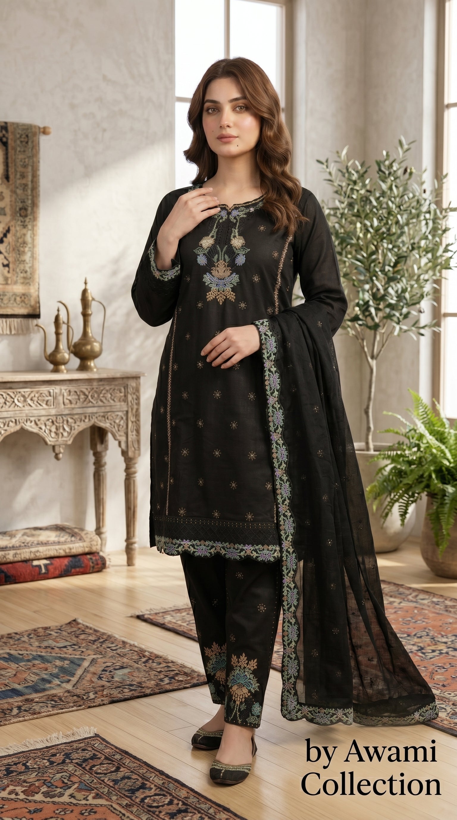 Black Multi-Color Embroidered Pakistani Suit