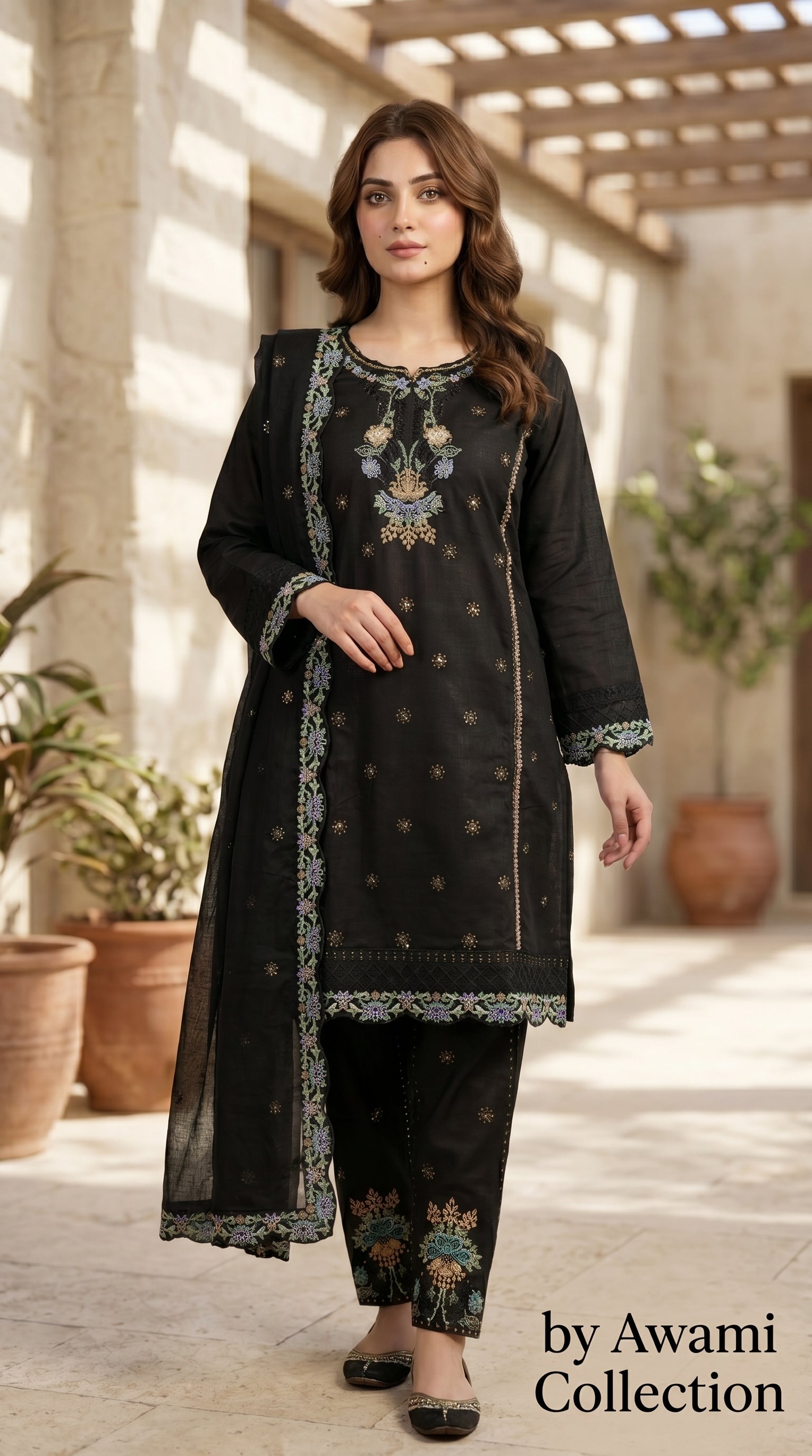 Black Multi-Color Embroidered Pakistani Suit