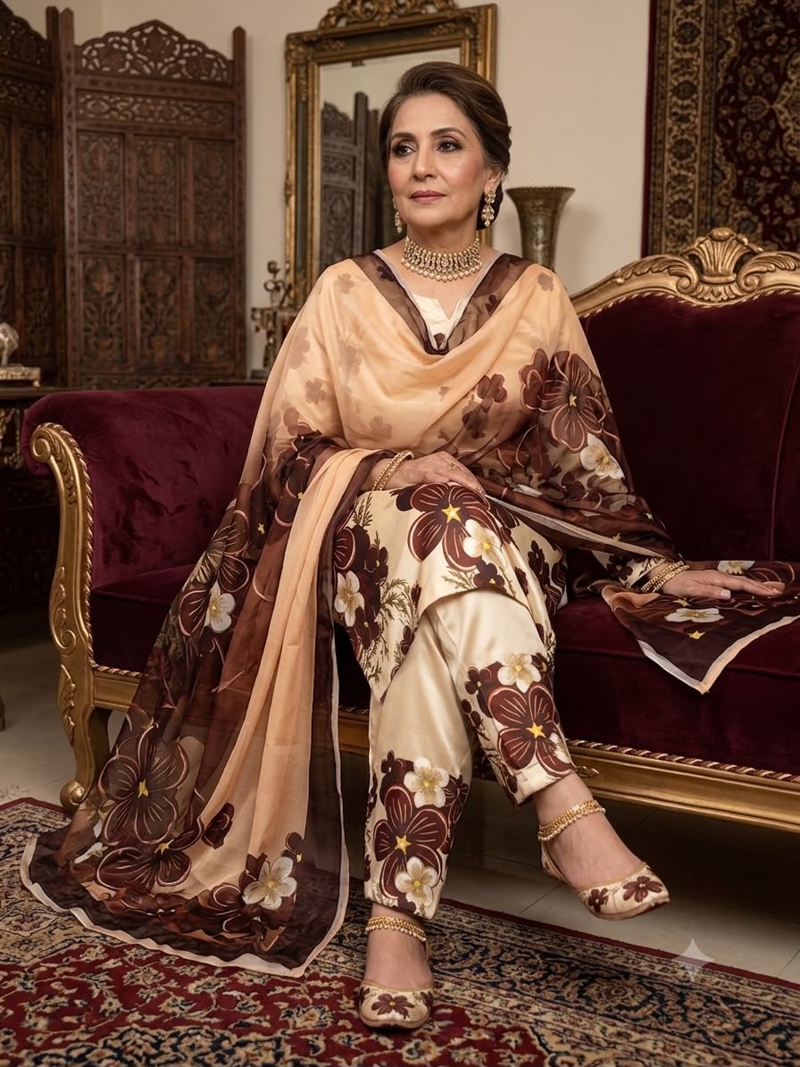 Raza Fabrics Premium Chamois Silk Unstitched Suit - Floral Print