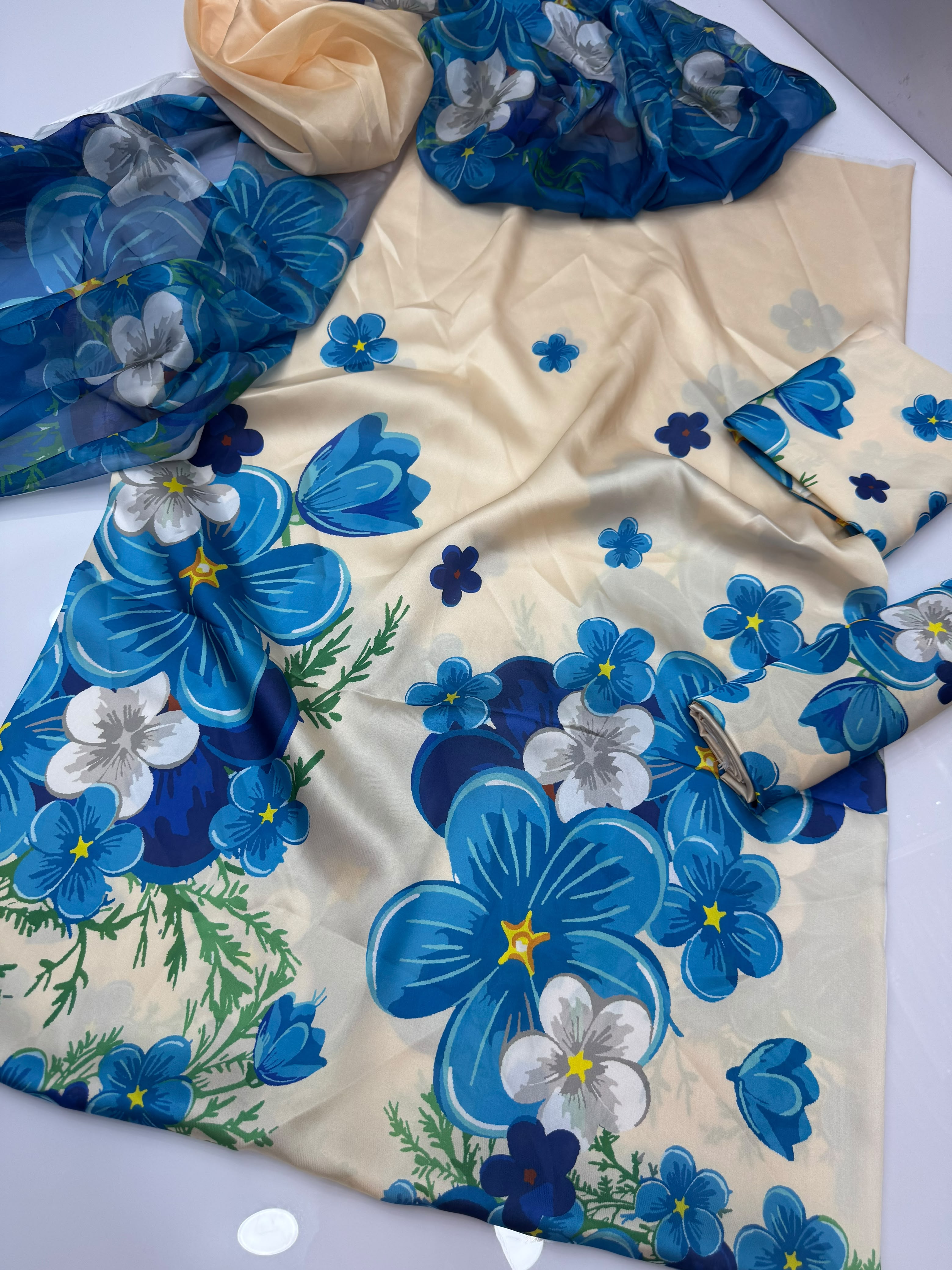 Raza Fabrics Premium Chamois Silk Unstitched Suit - Floral Print
