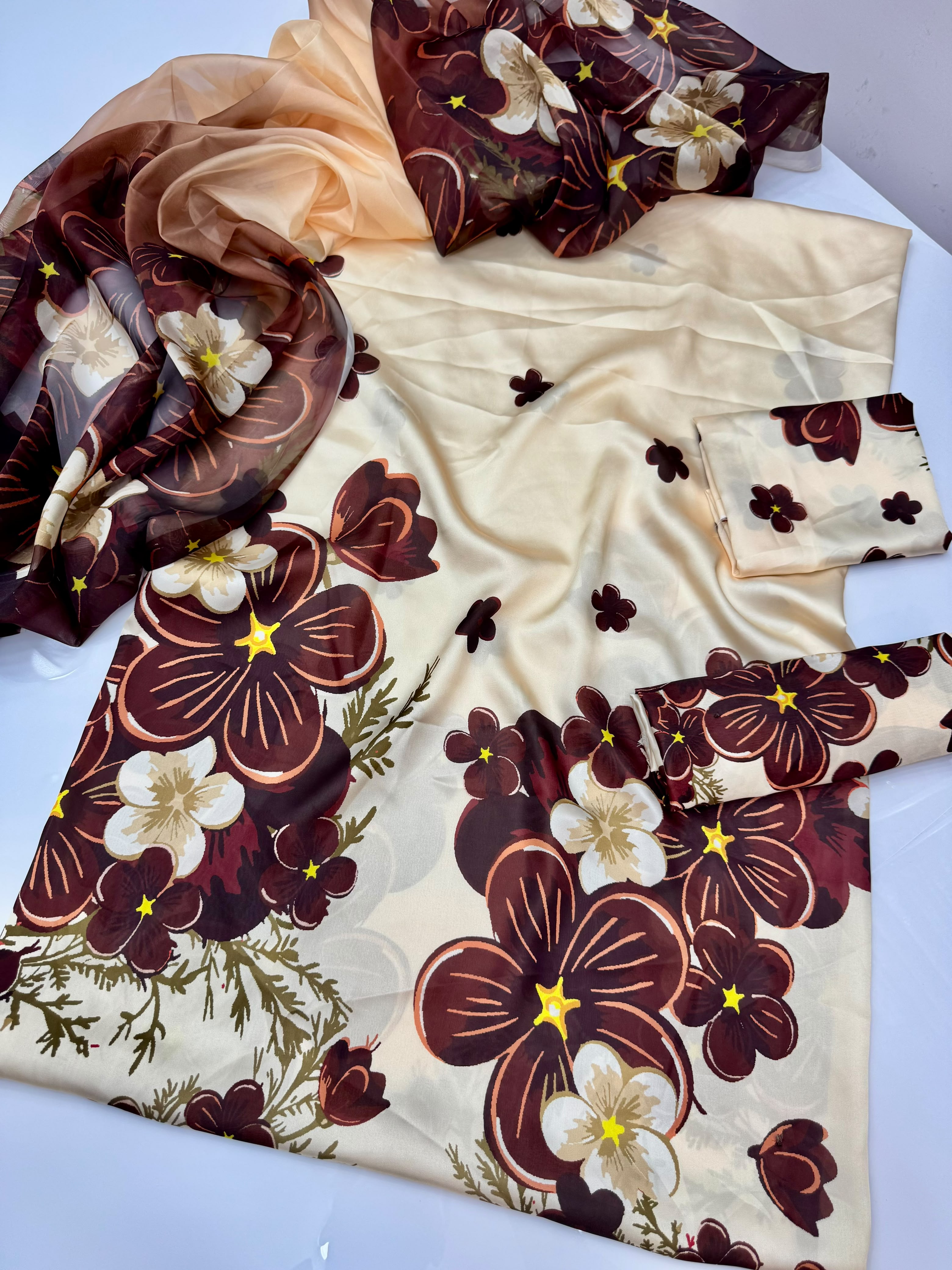 Raza Fabrics Premium Chamois Silk Unstitched Suit - Floral Print