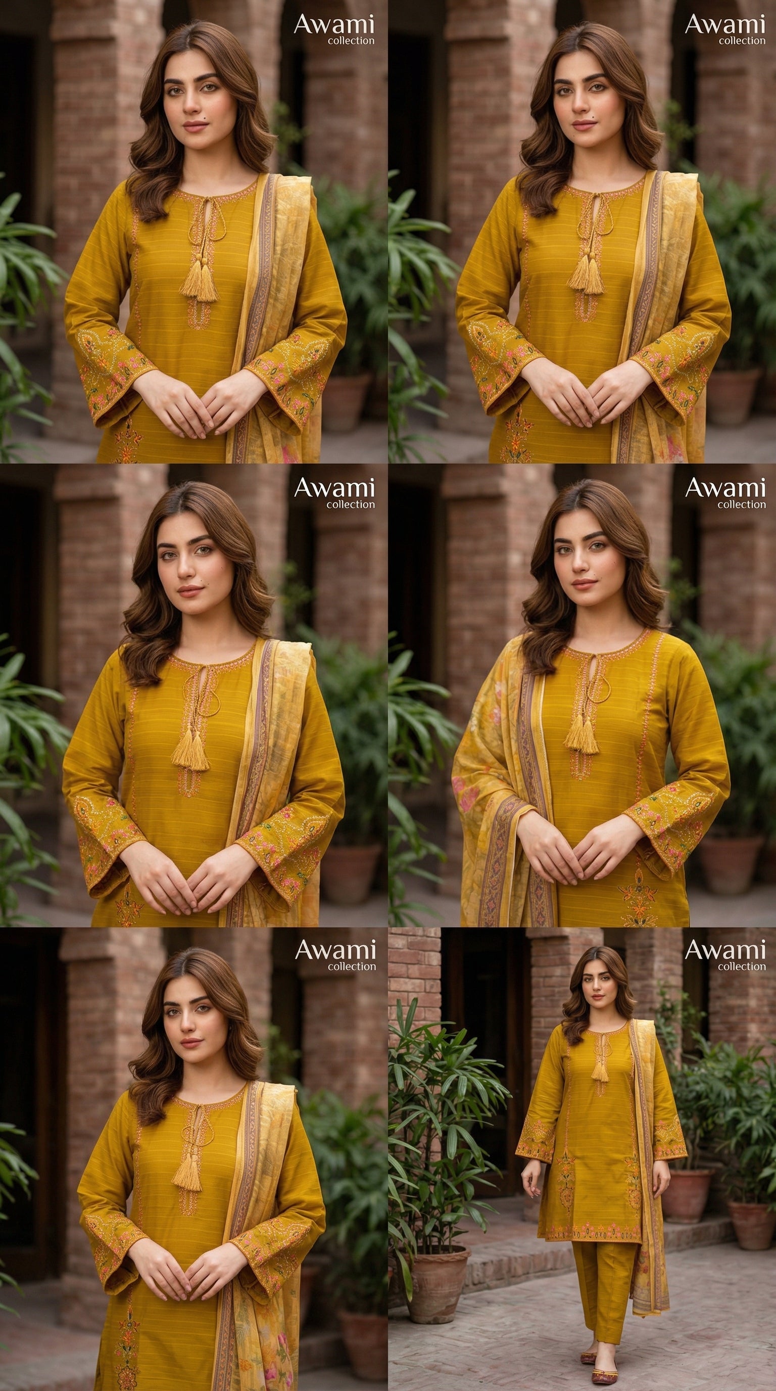 Mustard Yellow Embroidered Lawn Shalwar Kameez 3 Piece