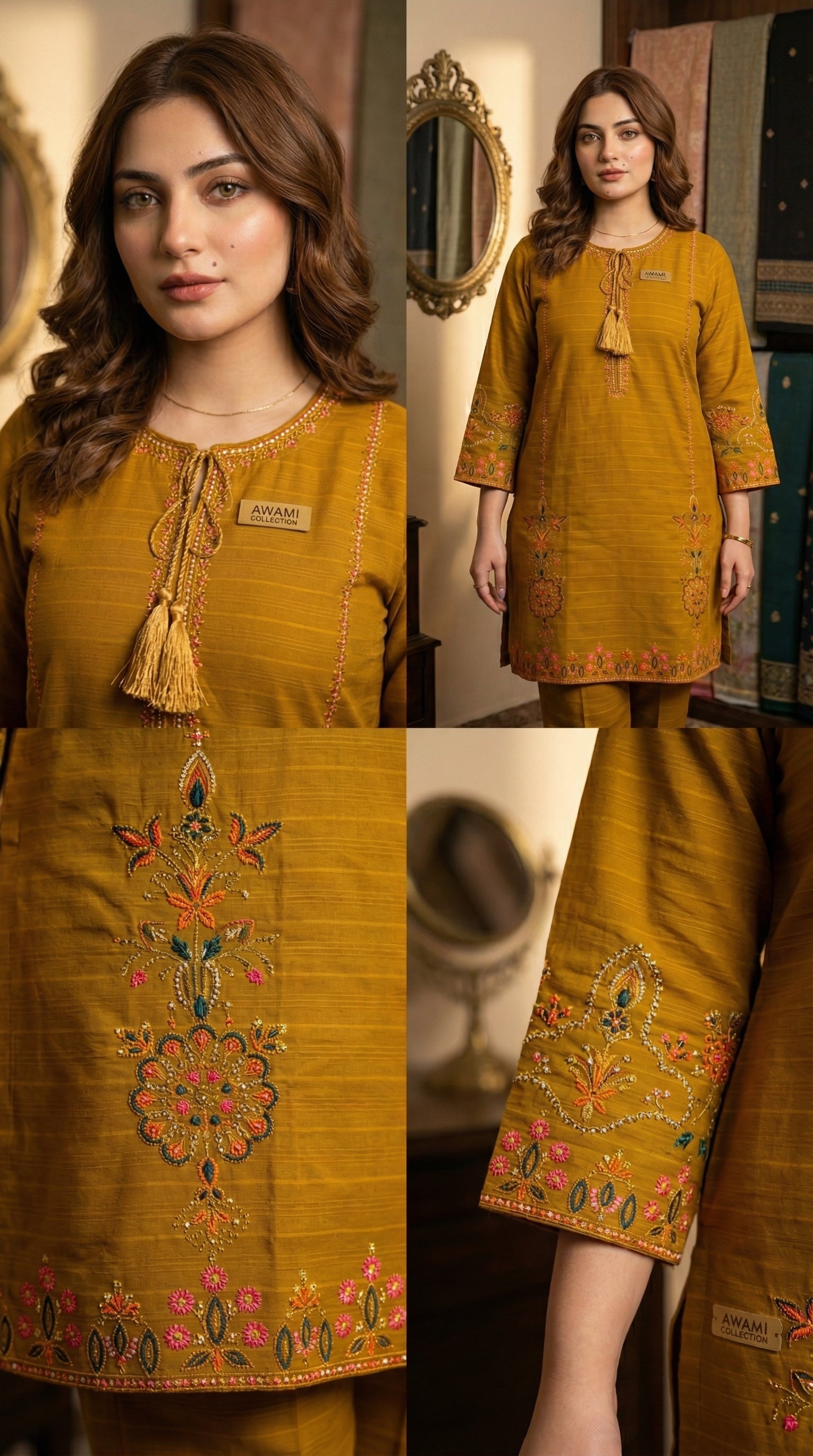 Mustard Yellow Embroidered Lawn Shalwar Kameez 3 Piece