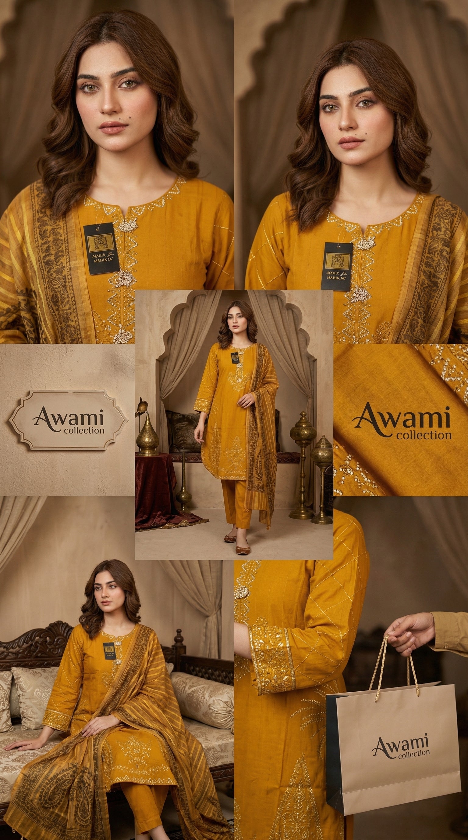 3 piece Mustard Yellow Embroidered Lawn
