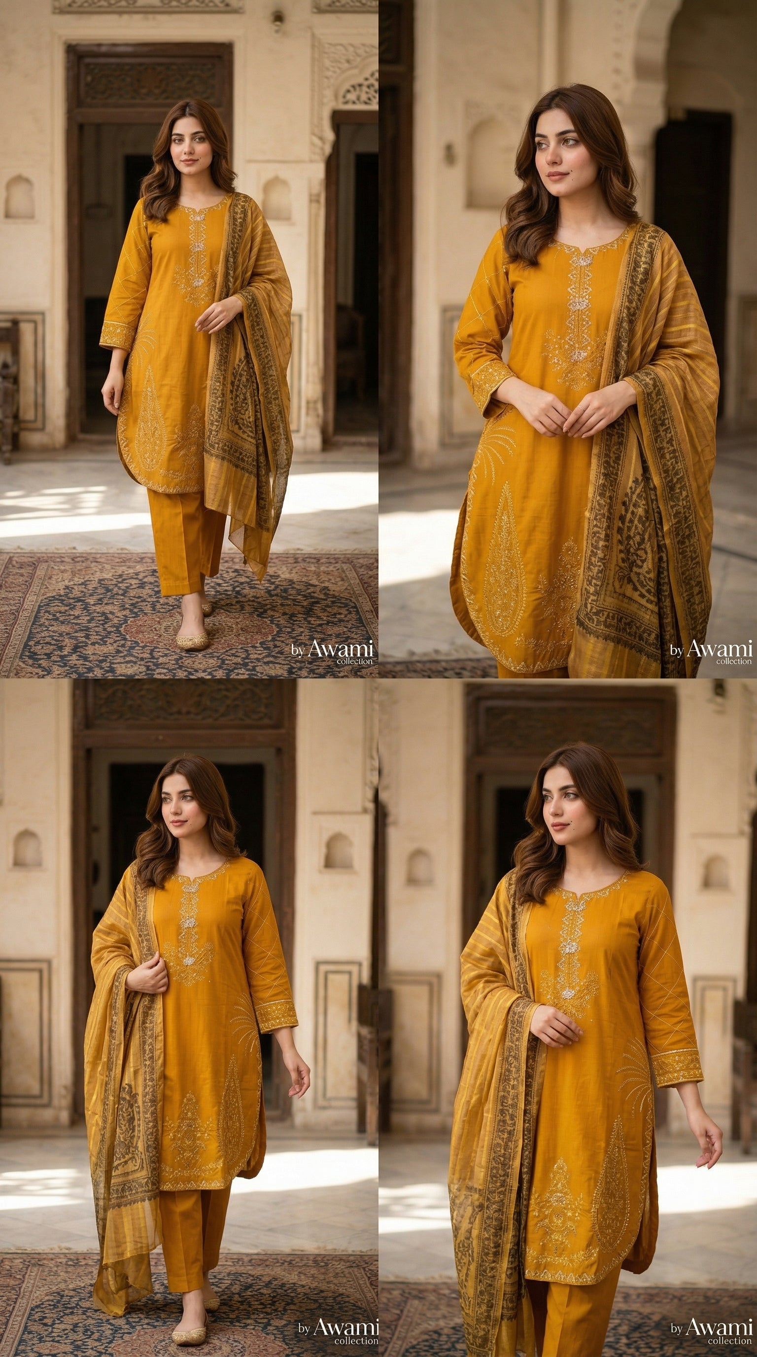3 piece Mustard Yellow Embroidered Lawn