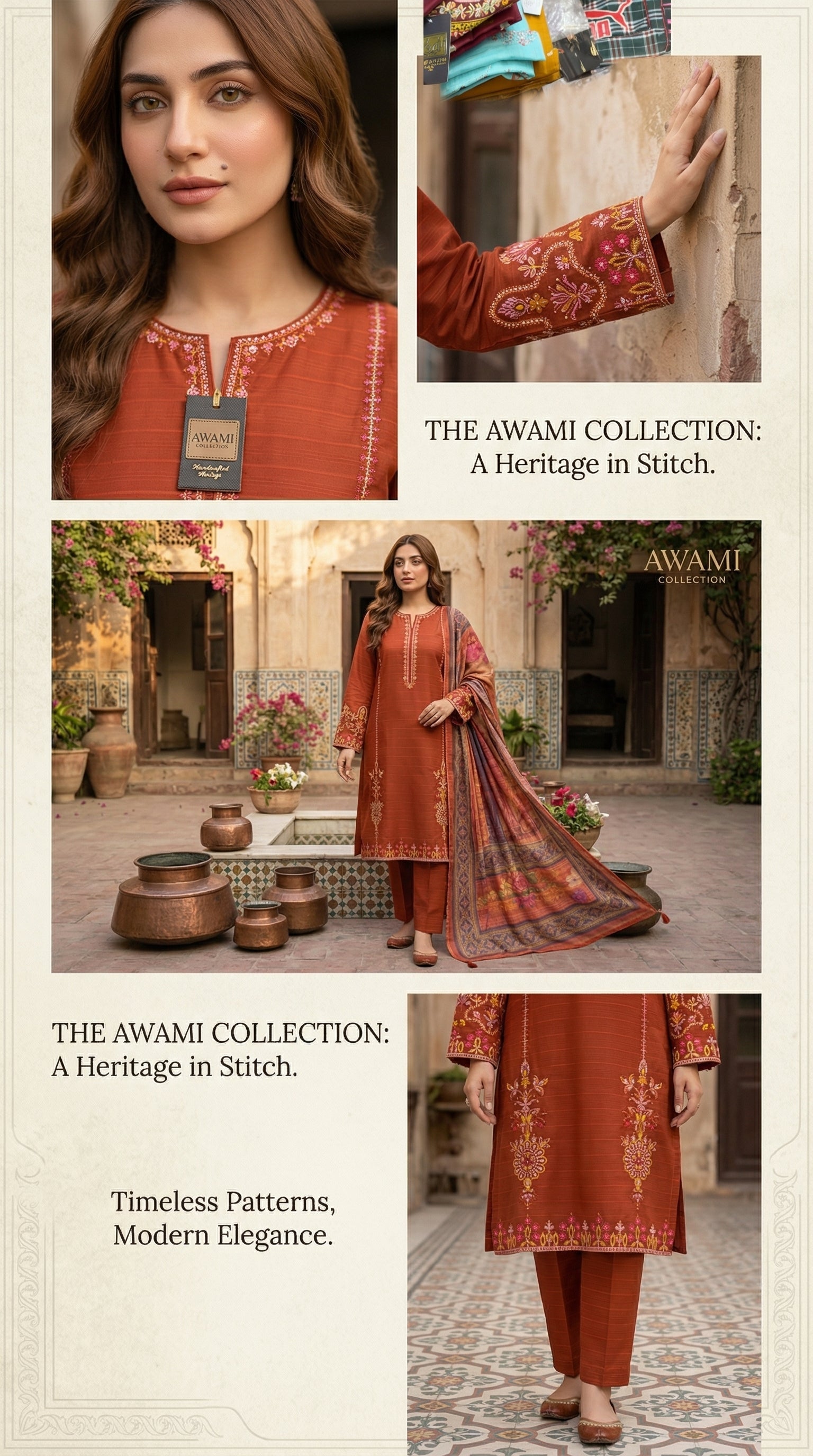 Rust Orange Embroidered Lawn