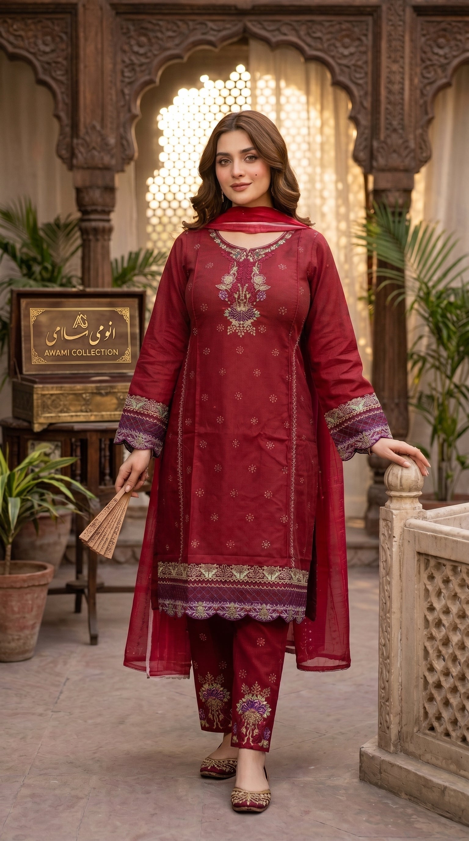 Maroon Embroidered Pakistani Suit - Awami Collection