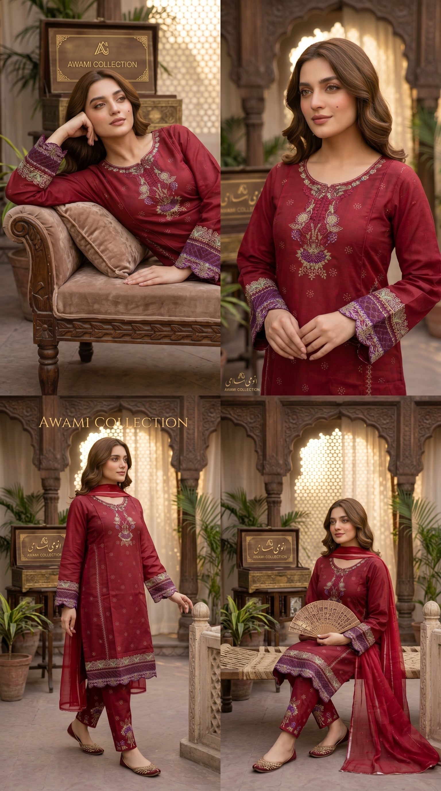 Maroon Embroidered Pakistani Suit - Awami Collection