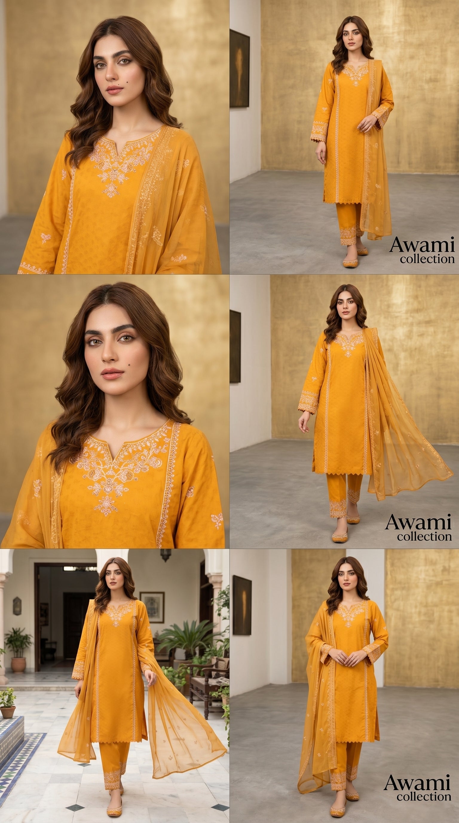 Mustard Yellow Embroidered Lawn