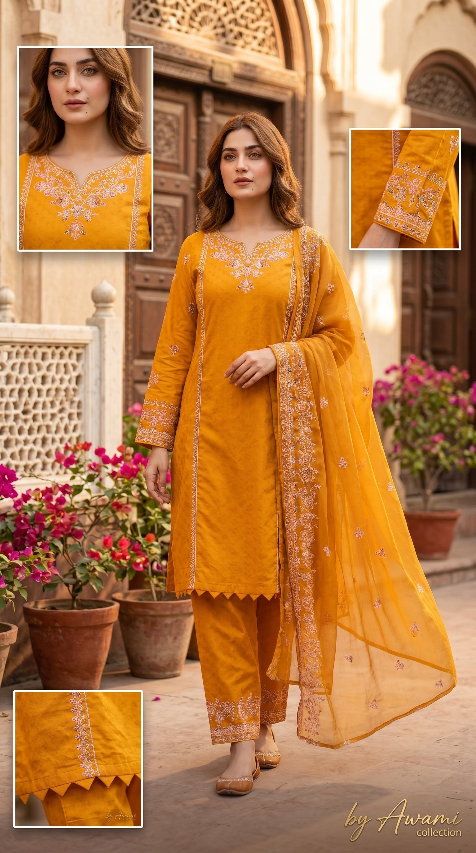 Mustard Yellow Embroidered Lawn