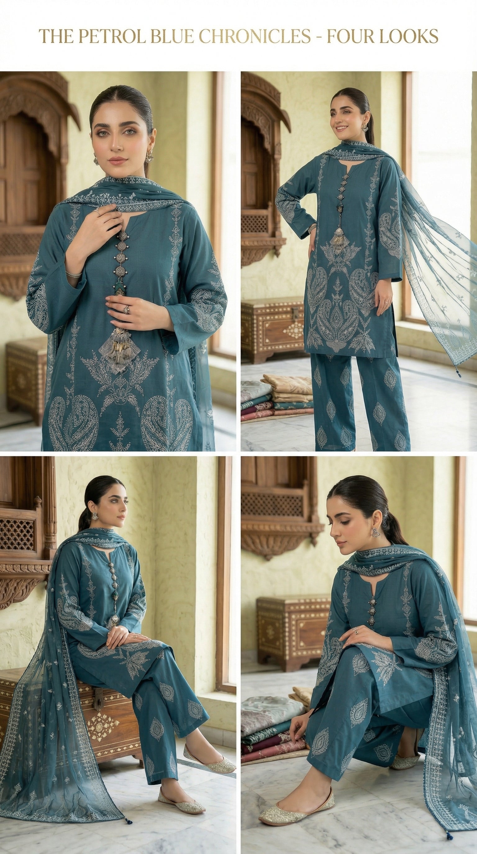 Petrol Blue Elegance – Embroidered 3-Piece Lawn Suit