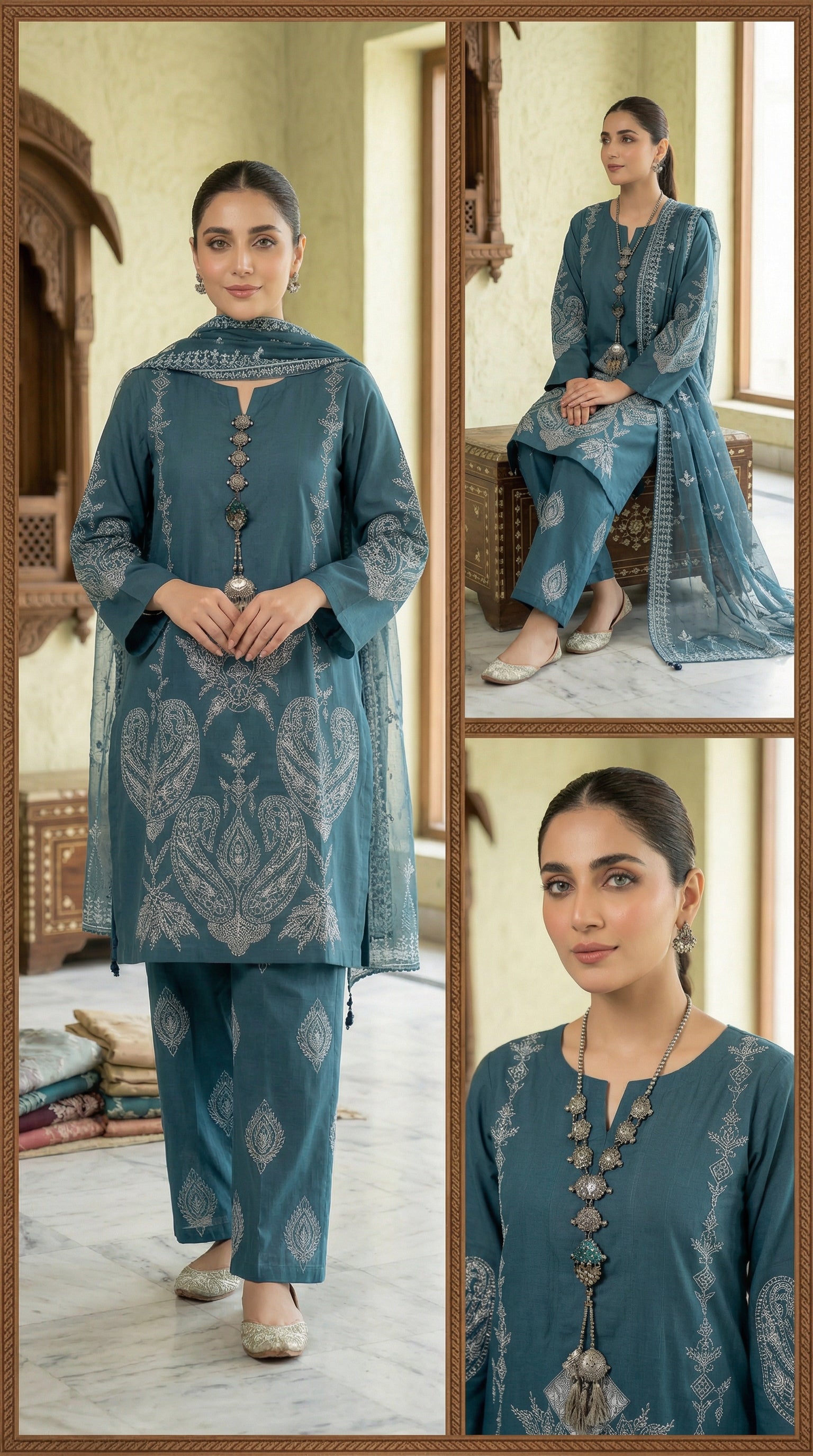 Petrol Blue Elegance – Embroidered 3-Piece Lawn Suit