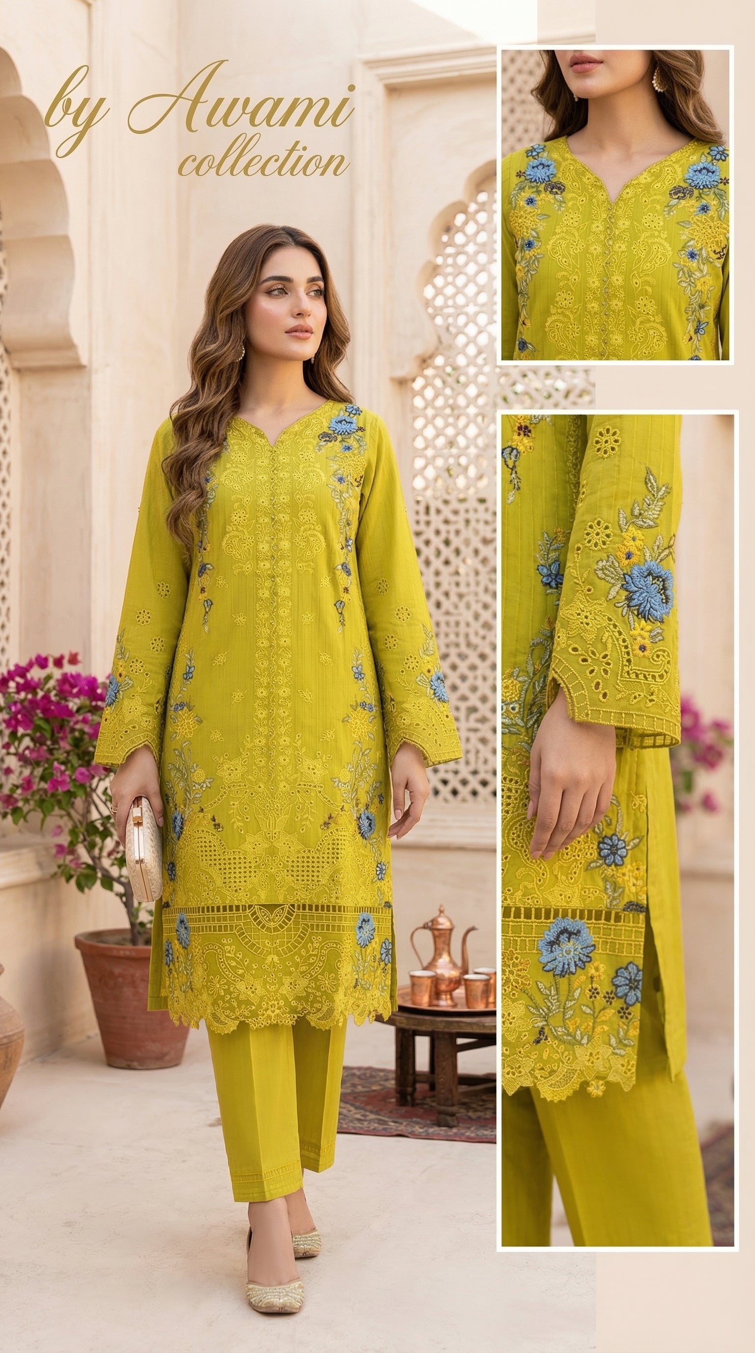 Lime Zest Embroidered Laser-Cut Ensemble