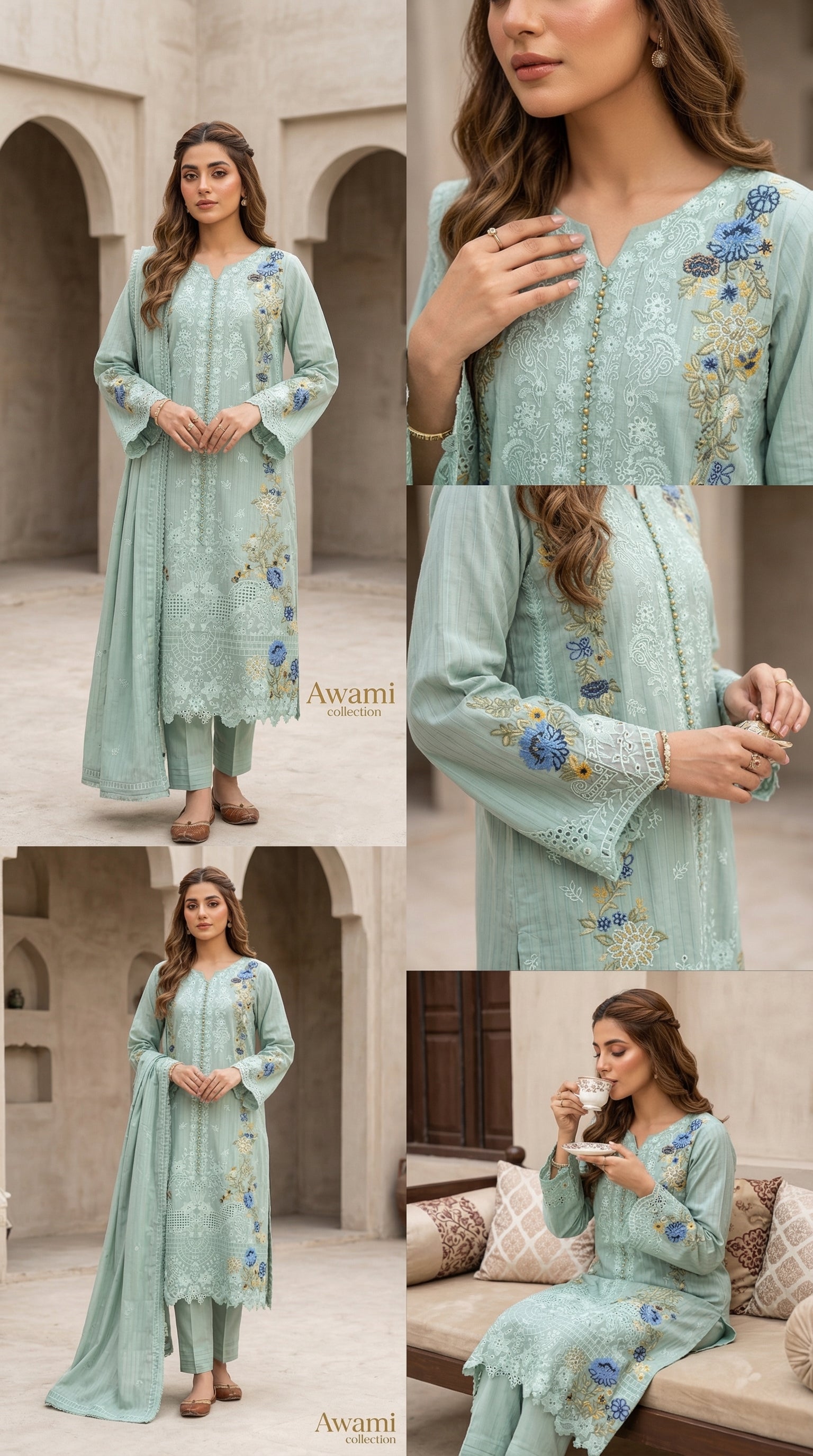 Lime Zest Embroidered Laser-Cut Ensemble