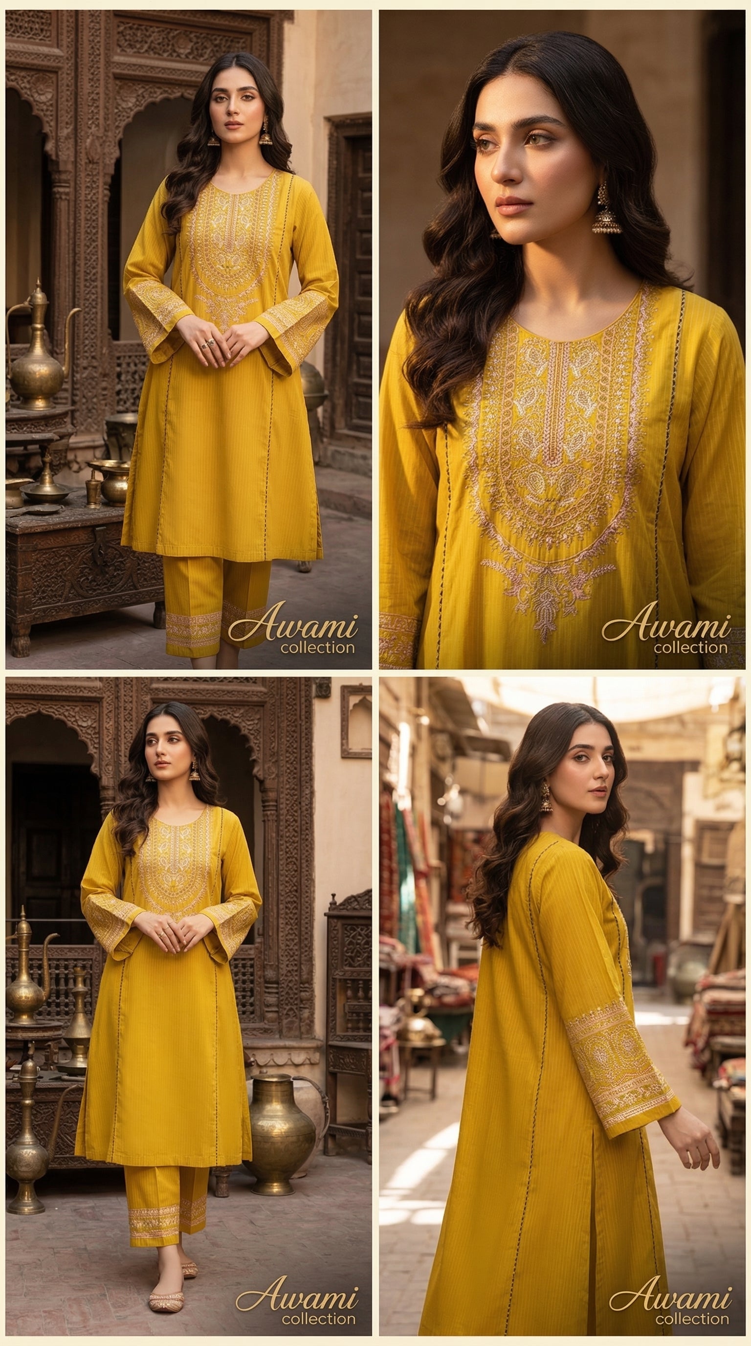 2 piece Mustard Yellow Embroidered Cotton Frock